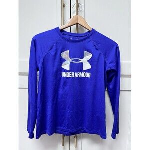 Under Armour Youth YLG Long Sleeve Metallic Logo Loose Heatgear Athletic Tee